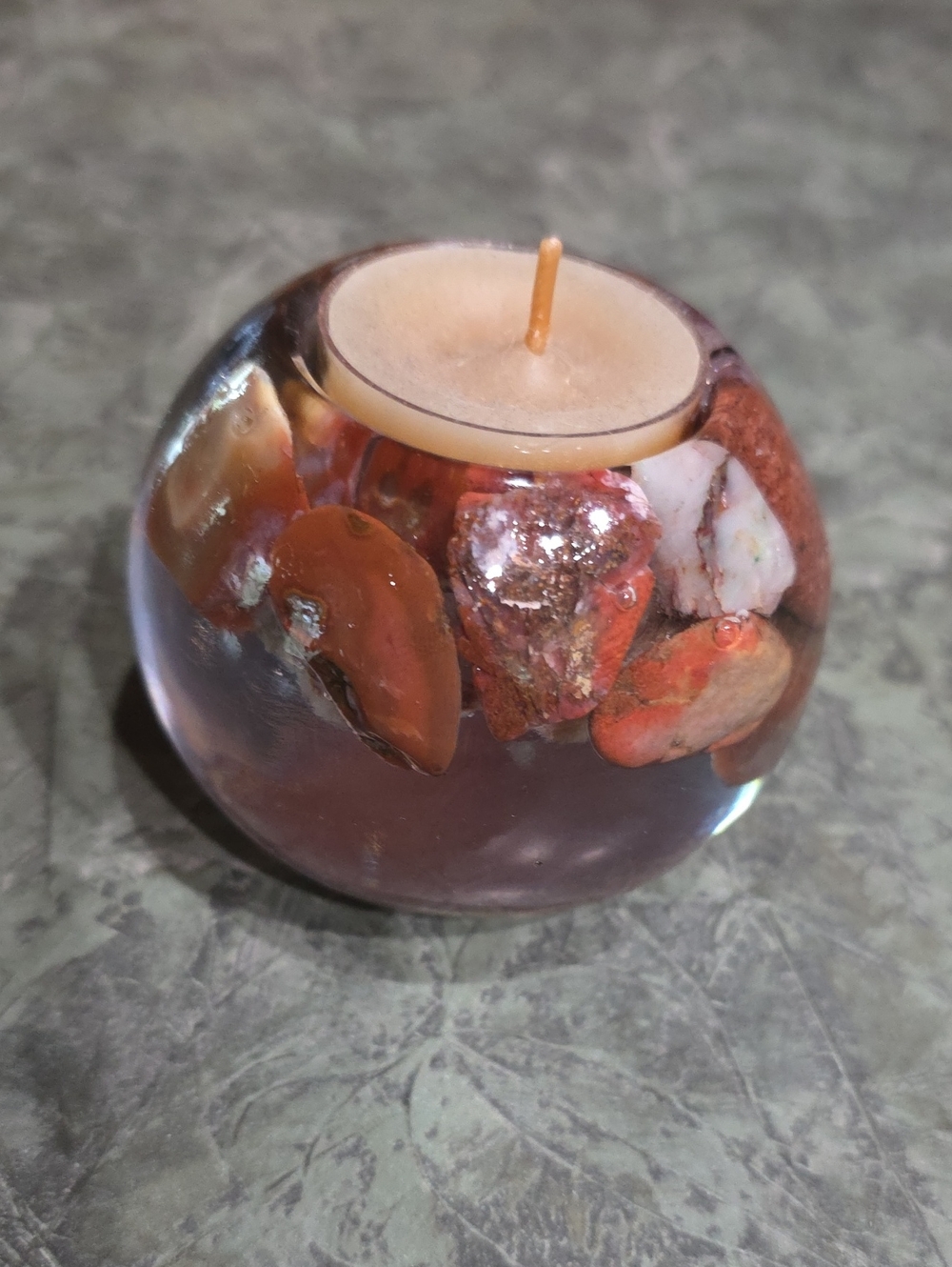 Handcrafted Red Agate Tea Light Candle Holder
